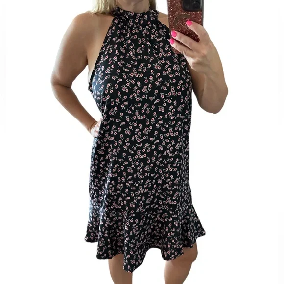 GAP $70 Floral Tie-Back Halter Mini Dress, Size Large - Picture 1 of 6